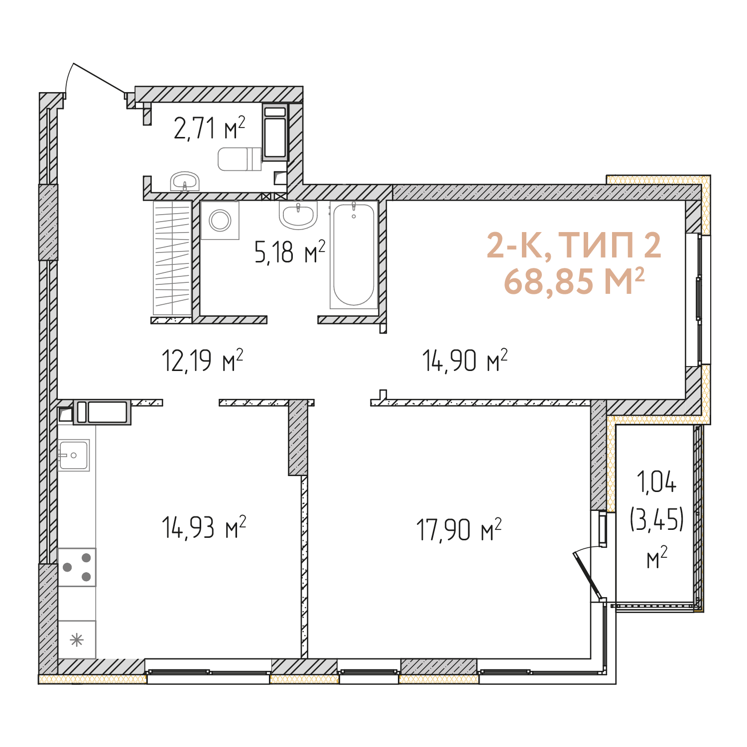 2-кімнатна 68.85 м² в ЖК Krona Park II від 23 188 грн/м², м. Бровари