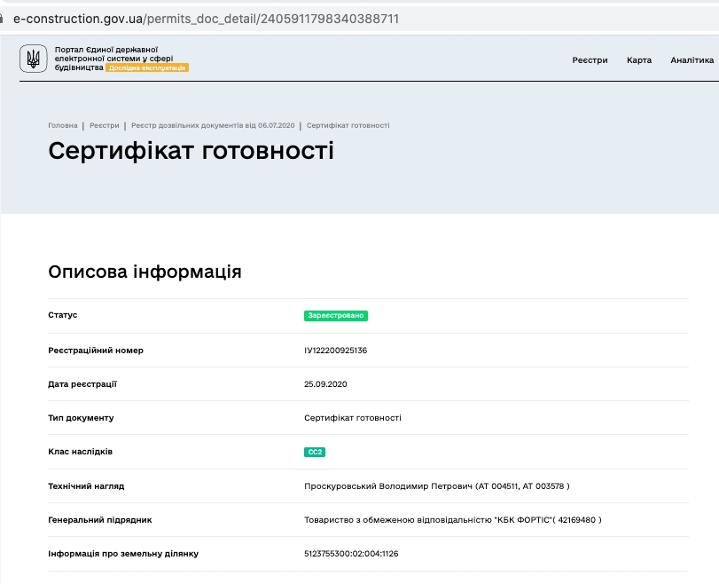 Сертифікат про готовність 1 дом, ЖК Центральний