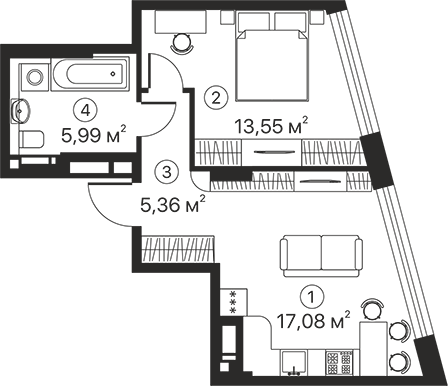 1-комнатная 41.98 м² в ЖК Terracotta от 26 670 грн/м², Киев