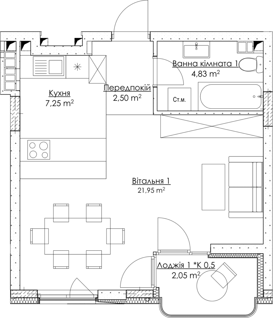 1-кімнатна 38.58 м² в ЖК O2 Residence від 32 307 грн/м², Київ