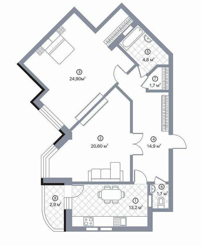 2-комнатная 84.7 м² в ЖК Киевский Шлях от 15 500 грн/м², г. Борисполь
