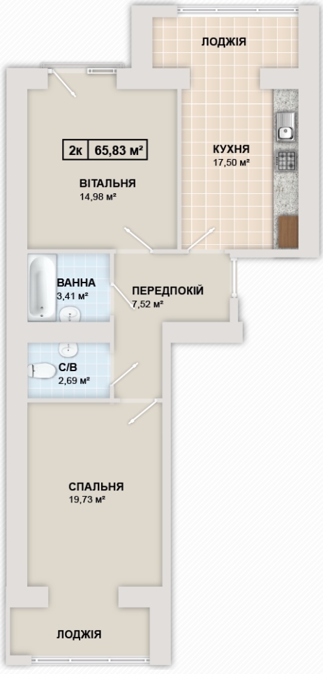 2-кімнатна 65.8 м² в ЖК Містечко Козацьке від 12 300 грн/м², Івано-Франківськ