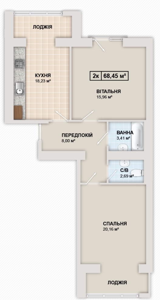 2-кімнатна 68.5 м² в ЖК Містечко Козацьке від 12 300 грн/м², Івано-Франківськ