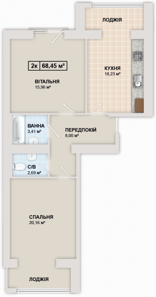2-кімнатна 68.5 м² в ЖК Містечко Козацьке від 12 300 грн/м², Івано-Франківськ
