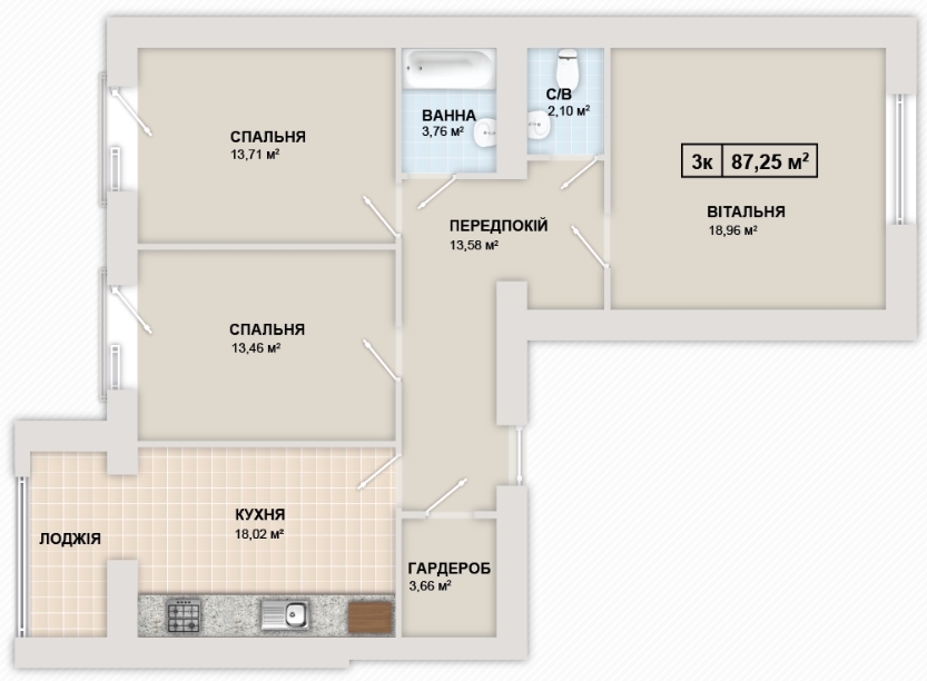 3-кімнатна 87.3 м² в ЖК Містечко Козацьке від 12 300 грн/м², Івано-Франківськ
