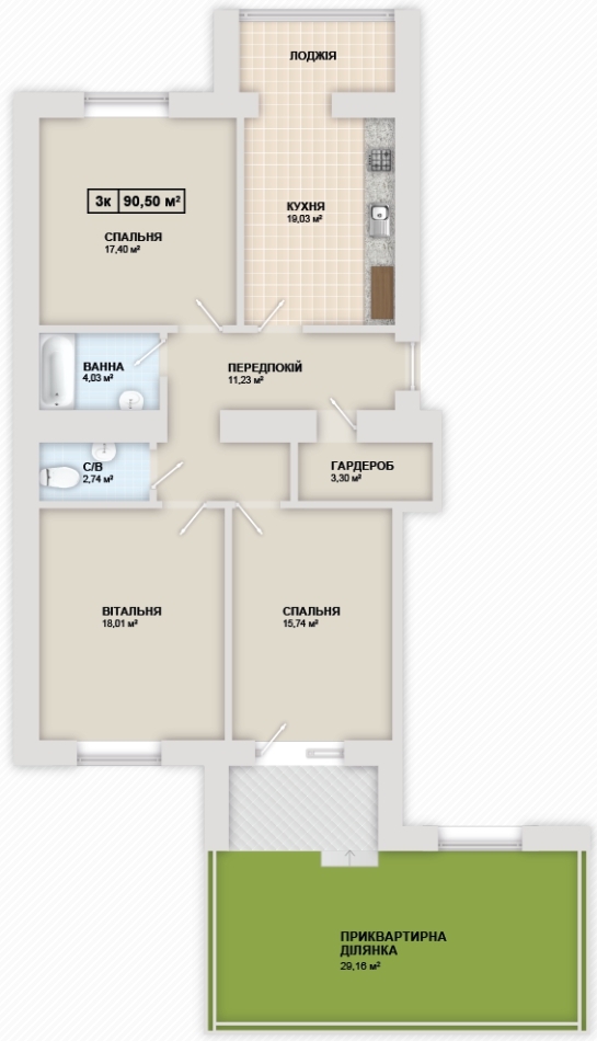 3-кімнатна 90.5 м² в ЖК Містечко Козацьке від 12 300 грн/м², Івано-Франківськ