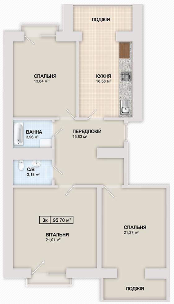 3-кімнатна 95.6 м² в ЖК Містечко Козацьке від 12 300 грн/м², Івано-Франківськ