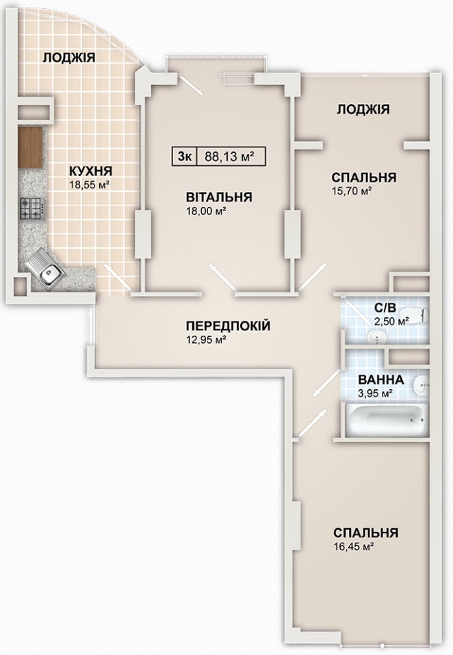 3-комнатная 88.1 м² в ЖК LYSTOPAD от 14 800 грн/м², Ивано-Франковск