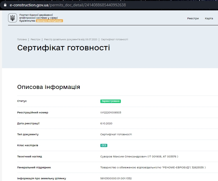 Сертификат о готовности Дом, ЖК Дубенской Маеток