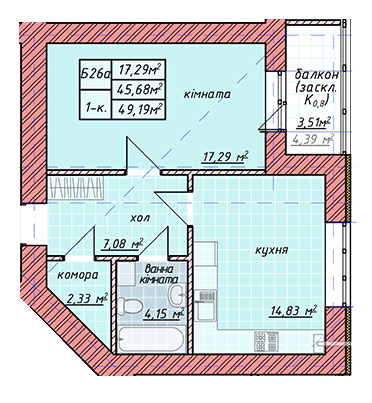 1-комнатная 49.19 м² в ЖК Millennium от 12 600 грн/м², Ивано-Франковск