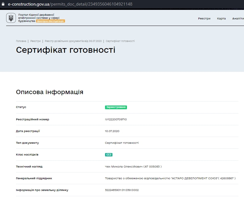 Сертификат о готовности Дом 2 Садовая 51Б, корп 1 (секция 1, 2), ЖК Пражский квартал 2