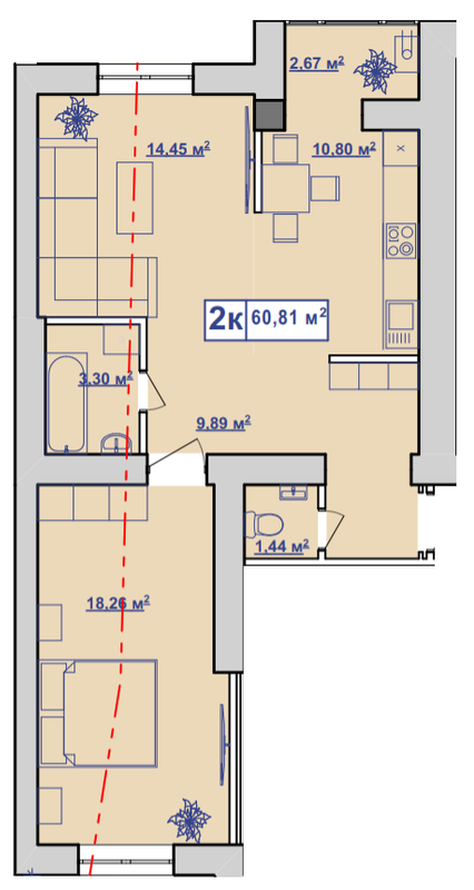 2-комнатная 60.81 м² в ЖК Парковий маєток от 11 000 грн/м², Ивано-Франковск
