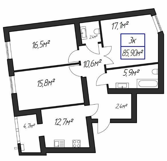 3-кімнатна 85.9 м² в ЖК Паркове містечко від 13 200 грн/м², Івано-Франківськ