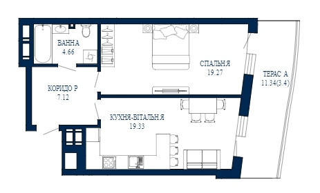 1-комнатная 53.78 м² в ЖК Viking Park от 27 650 грн/м², Львов