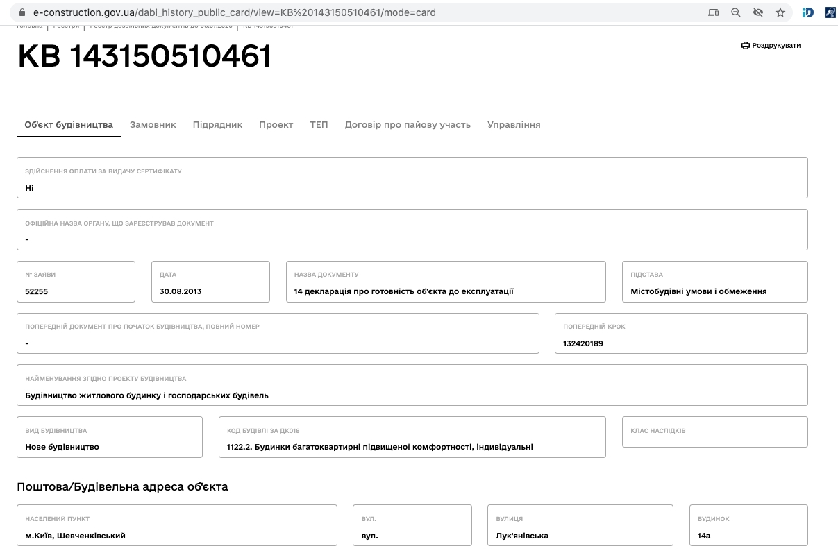 Сертифікат про готовність КД полностью (секции А и Б), КД InCo Home на Подолі