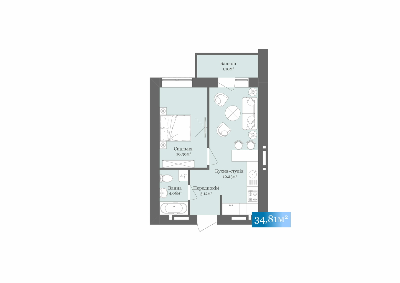 1-комнатная 34.81 м² в ЖК West Towers от 21 100 грн/м², Ужгород