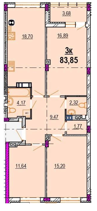 3-комнатная 83.85 м² в ЖК Родинний маєток от 25 000 грн/м², Винница
