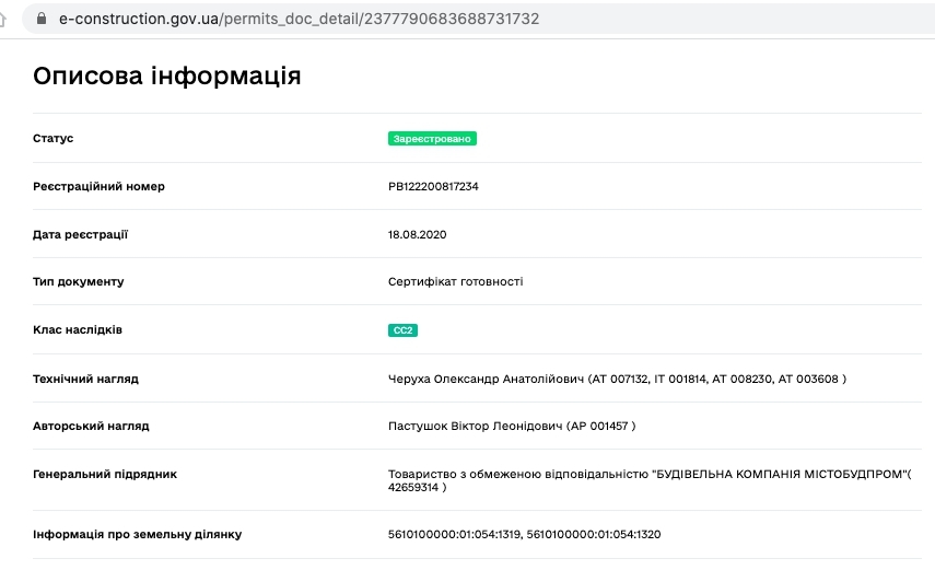 Сертификат о готовности Дом 28, ЖК На Щасливому