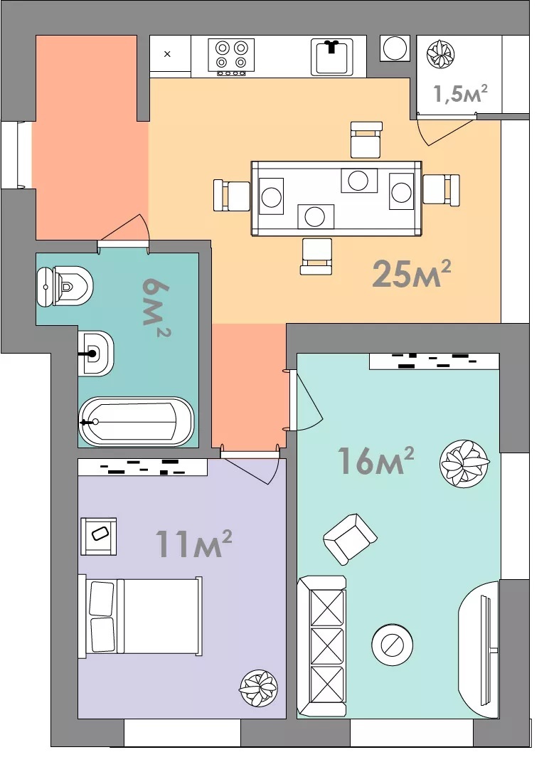 2-комнатная 58.5 м² в ЖК Евромисто от 18 500 грн/м², с. Крюковщина