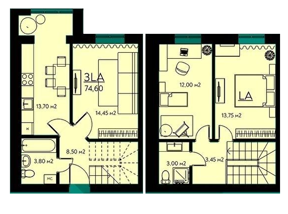 Дворівнева 74.6 м² в ЖК Молодіжне містечко від 12 500 грн/м², с. Крюківщина