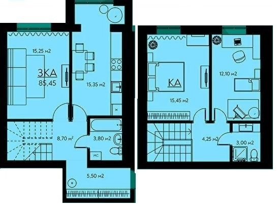 Дворівнева 85.45 м² в ЖК Молодіжне містечко від 12 500 грн/м², с. Крюківщина