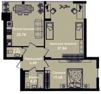 2-кімнатна 81.04 м² в ЖК Кокос Авеню від 16 000 грн/м², м. Южне