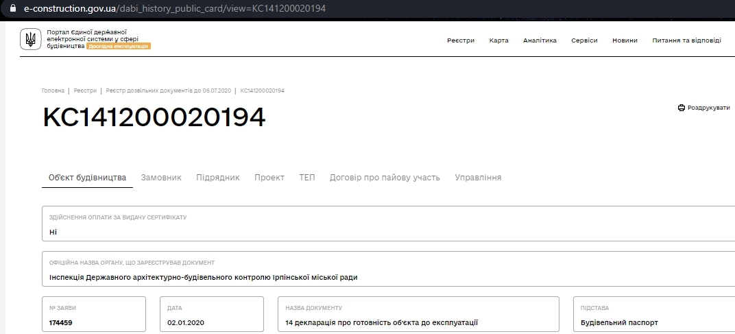 Сертифікат про готовність Дом 1, ЖК Riviera
