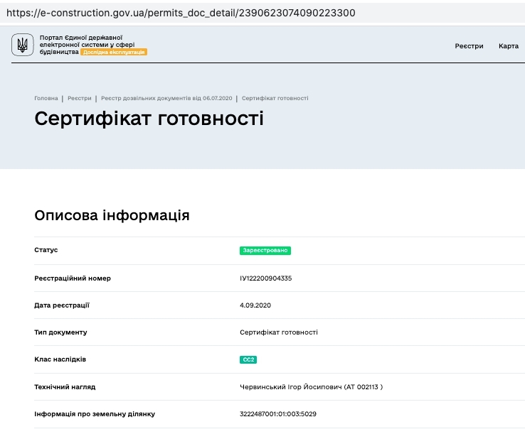 Сертифікат про готовність Дом 2, ЖК Дмитро-Олександрівський