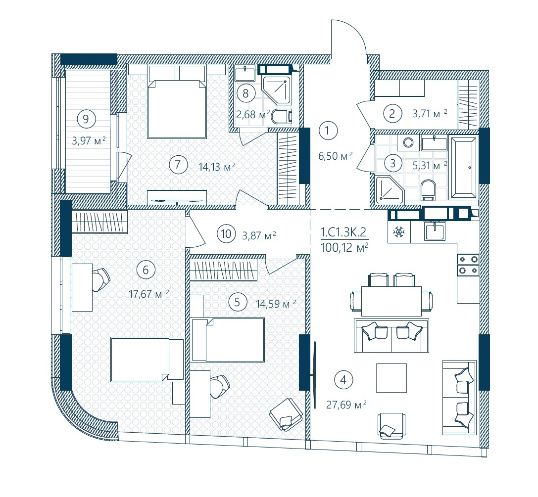 3-комнатная 100.12 м² в ЖК Rusaniv Residence от 36 264 грн/м², Киев