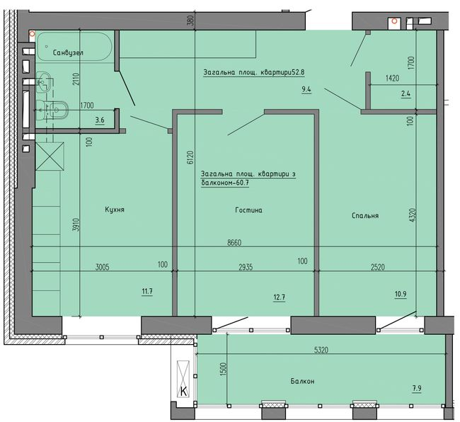 2-комнатная 60.7 м² в ЖК Надеждинский от 31 600 грн/м², Днепр