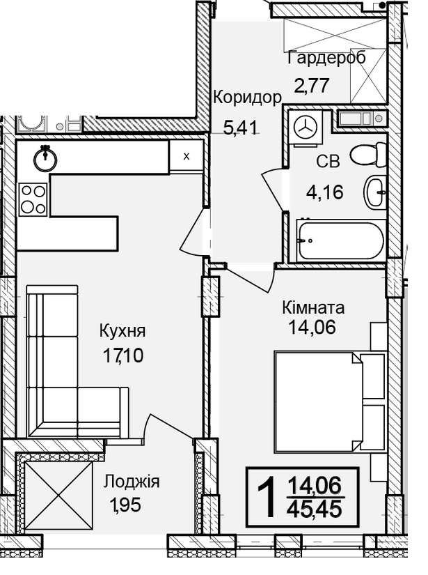 1-кімнатна 45.45 м² в ЖК Леополь Таун від 25 000 грн/м², Львів