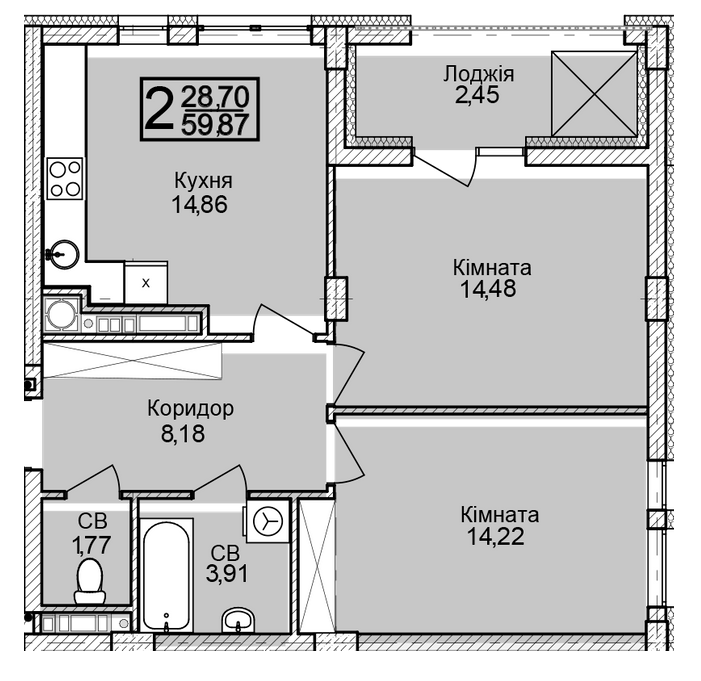 2-комнатная 59.87 м² в ЖК Леополь Таун от 25 900 грн/м², Львов