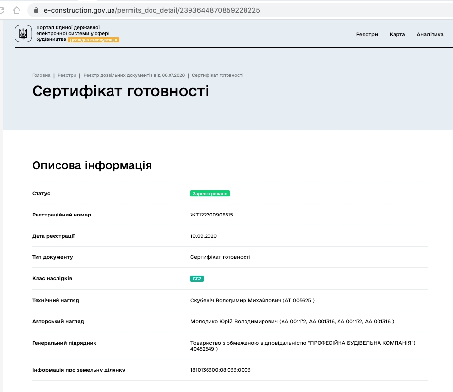 Сертификат о готовности ЖК полностью, ЖК Олимп