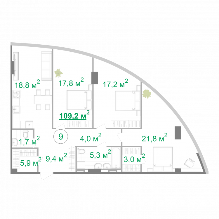 3-комнатная 108.9 м² в МФК Intergal City от 55 860 грн/м², Киев