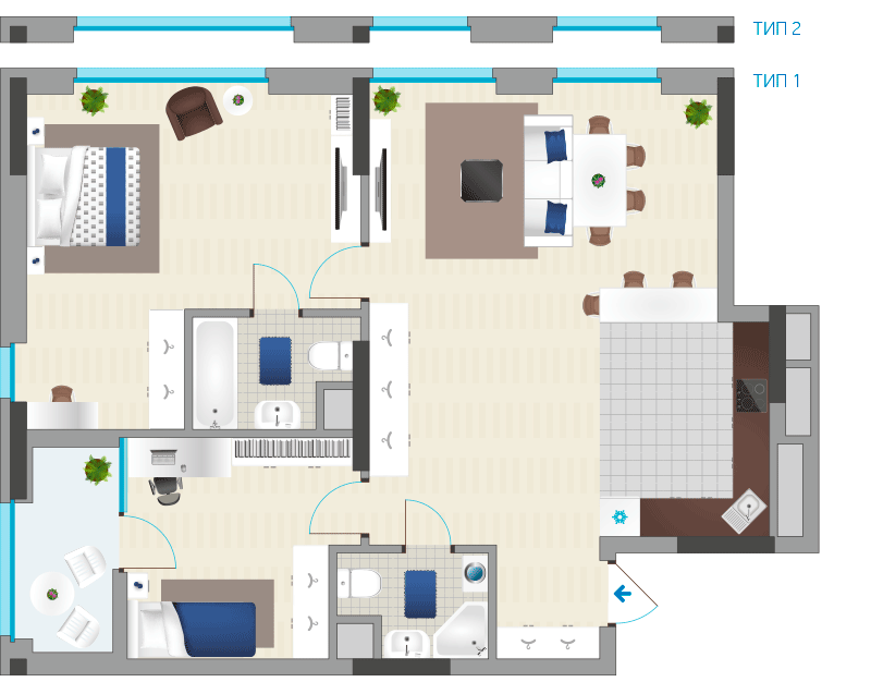 2-комнатная 88.86 м² в ЖК Славутич 2.0 от 29 485 грн/м², Киев