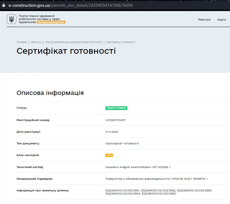 Сертификат о готовности Одесская, 25Б (секция 10), ЖК Orange Park