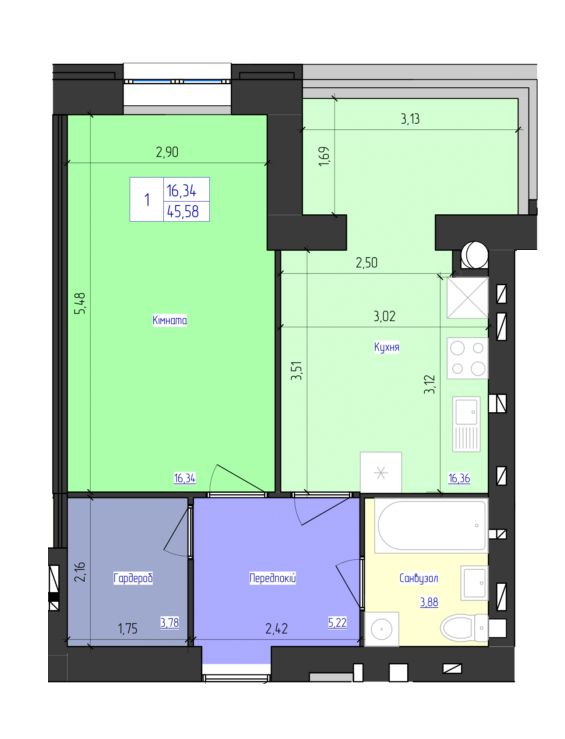 1-комнатная 45.58 м² в ЖК Олимпийский от 17 000 грн/м², Харьков