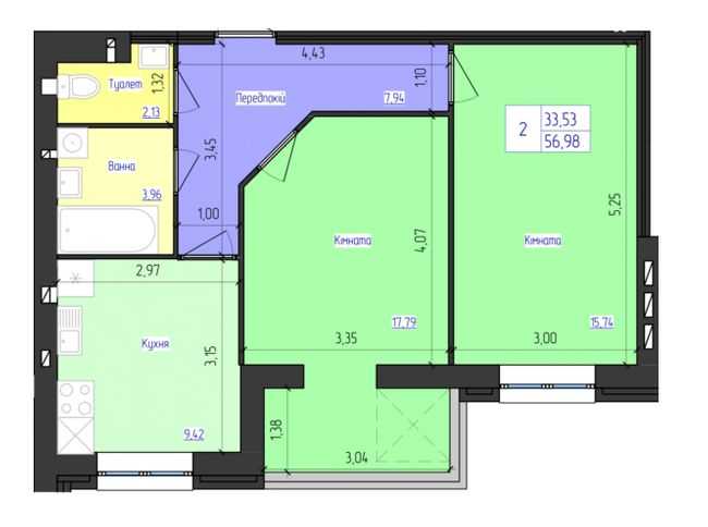 2-кімнатна 56.98 м² в ЖК Олімпійський від 17 500 грн/м², Харків