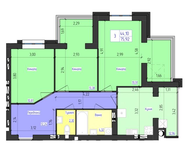 3-комнатная 75.92 м² в ЖК Олимпийский от 18 300 грн/м², Харьков