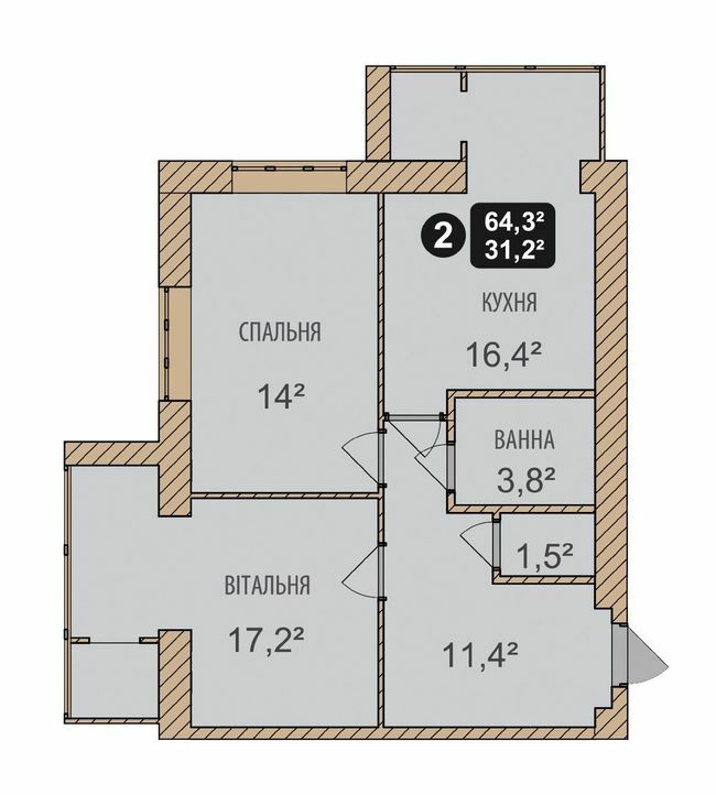 2-комнатная 64.3 м² в ЖК Автобиография от 13 500 грн/м², Хмельницкий