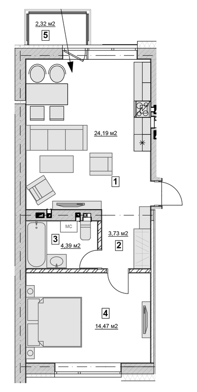 1-кімнатна 47.5 м² в ЖК Троянда на Граніті від 14 650 грн/м², м. Дрогобич