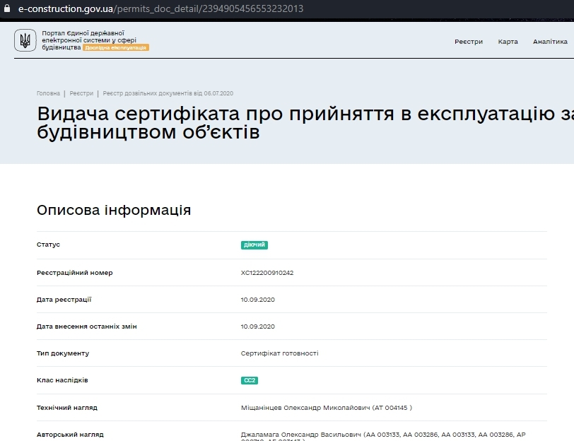 Сертификат о готовности Дом 34/3, ЖК Молодежный