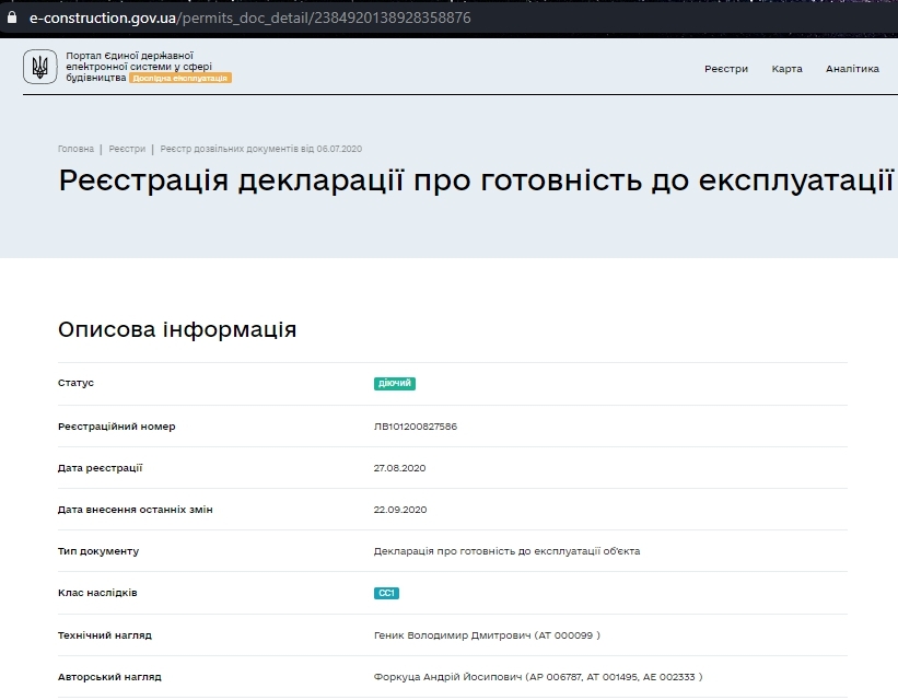 Сертификат о готовности Секция 2, ЖК Амстердам