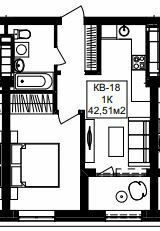 1-комнатная 42.51 м² в ЖК Янтарный от 25 650 грн/м², Днепр