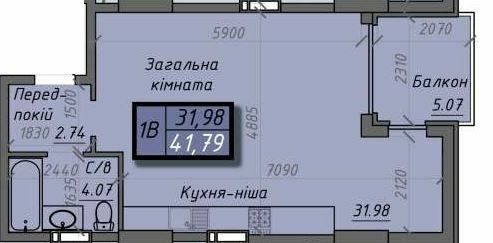 1-кімнатна 41.79 м² в ЖК Iceberg від 20 000 грн/м², Суми
