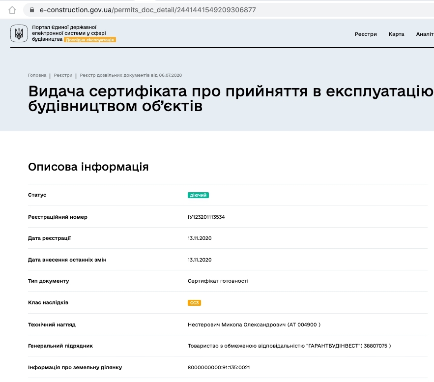 Сертифікат про готовність Дом, КБ Concordia