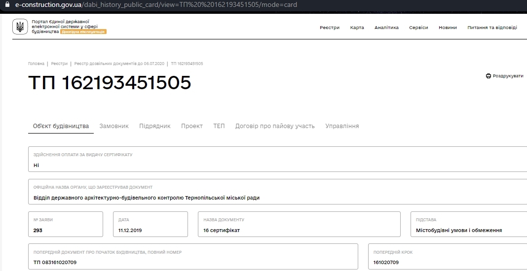 Сертифікат про готовність Дом 1, ЖК Оболоня-парк