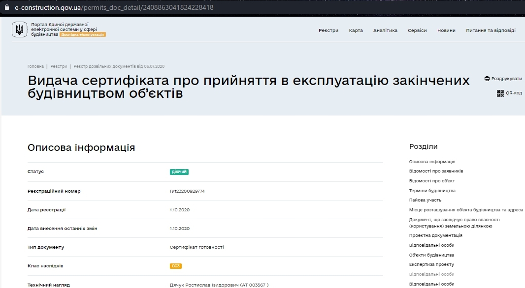 Сертифікат про готовність Дом 1, ЖМ Beverly Hills