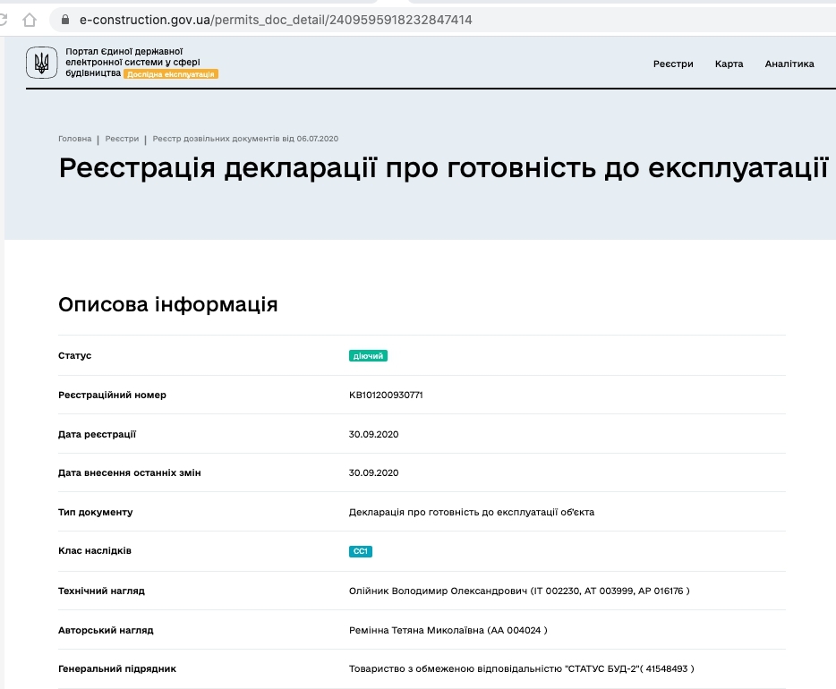 Сертифікат про готовність Дом 5, ЖК Рів'єра