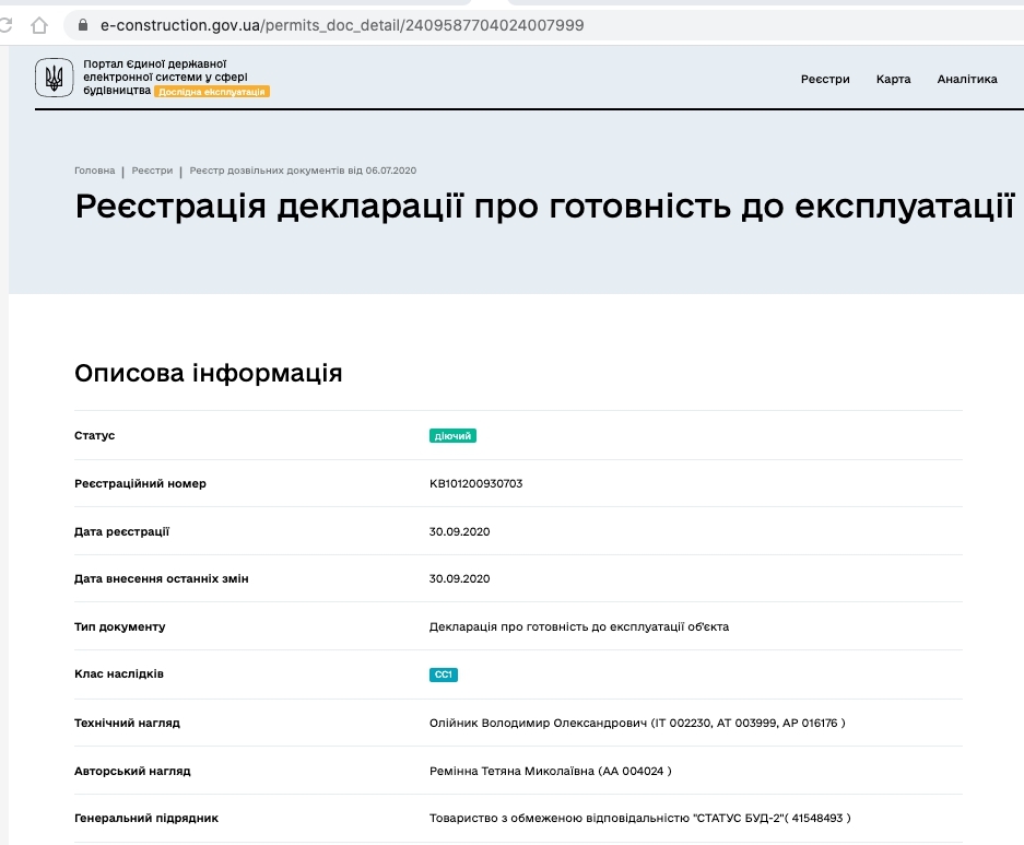Сертифікат про готовність Дом 5, ЖК Рів'єра